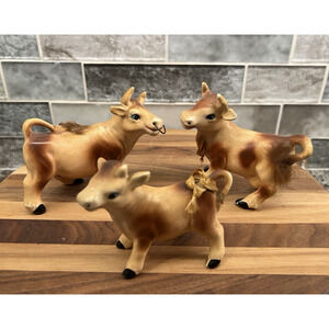 RARE ENESCO Vintage Set of 3 Brown Spotted Jersey Cow Ceramic Figurines Japan
